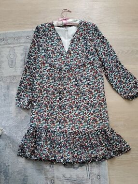J. Crew Floral V-neck Ruffle Hem Fiery Sunset Floral Dress SzXXS